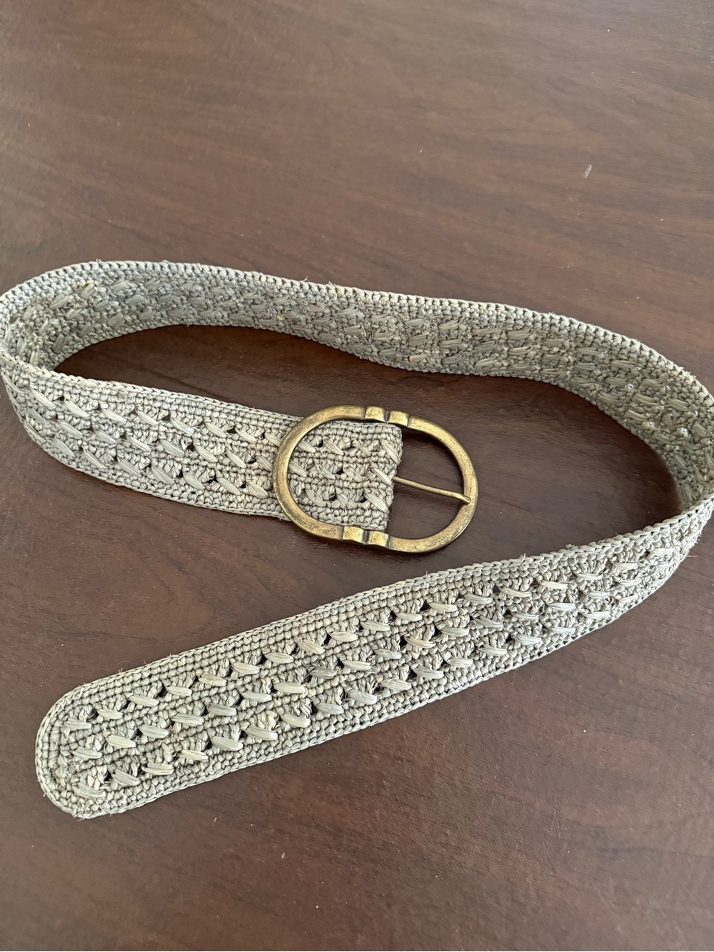 Woven Crochet Belt with Antique Brass Buckle - Sage Green